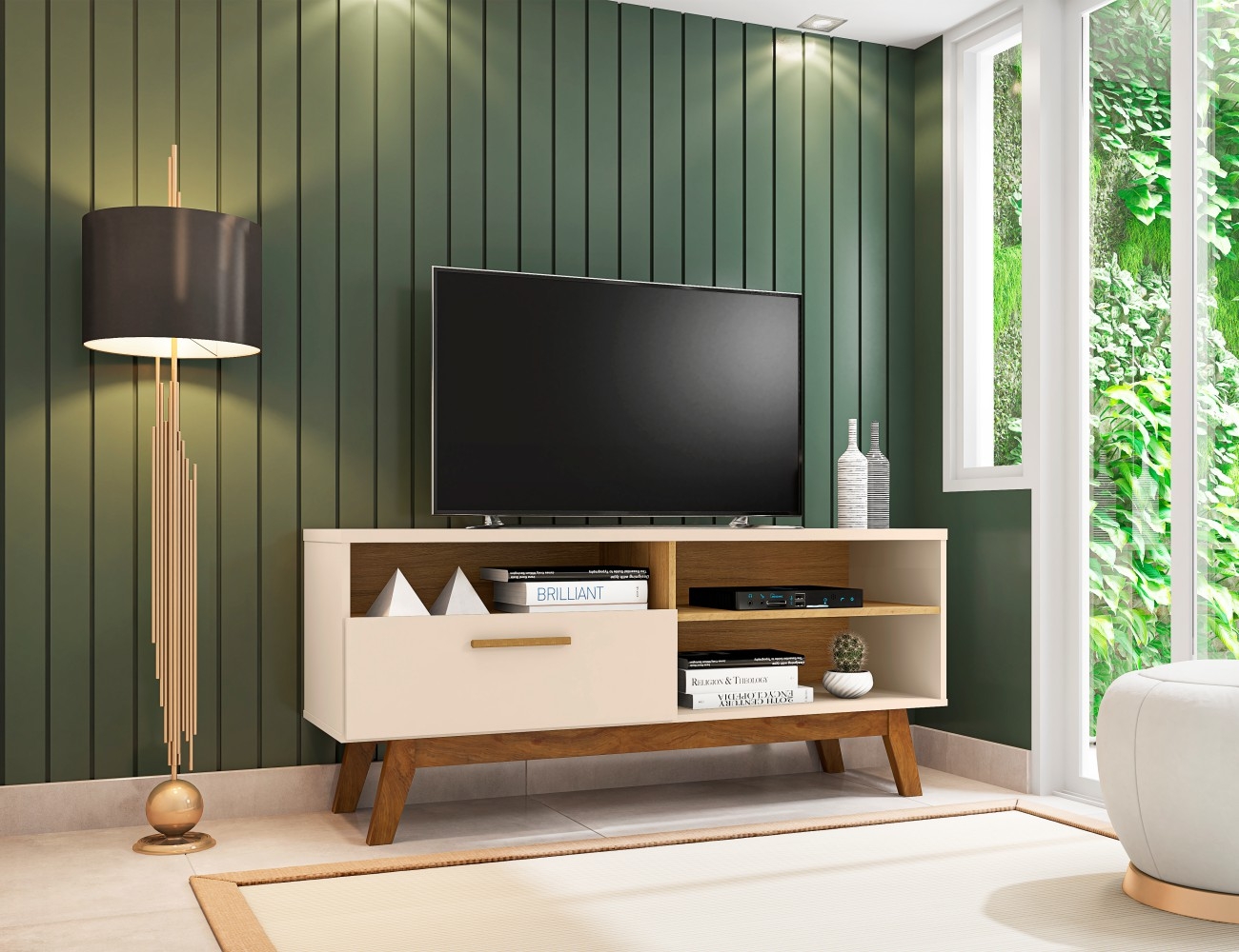 Rack com Nichos e Porta Serafinne Off White Cinamomo