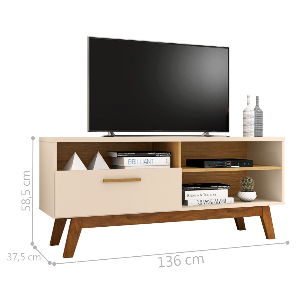 Rack para TV com Porta Riane Off White Cinamomo