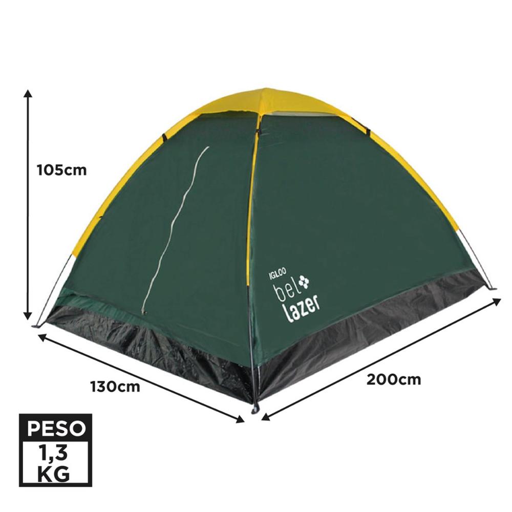 Barraca de Acampar Camping Iglu 2 Pessoas com Mosquiteiro Coluna D`Água 300mm Bel Fix Verde