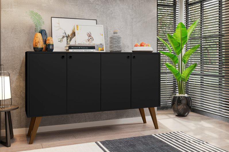 Aparador Buffe Retro 4 Portas Preto Lituania Bela Casa