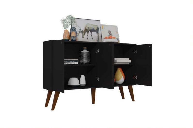 Aparador Buffe Retro 4 Portas Preto Lituania Bela Casa