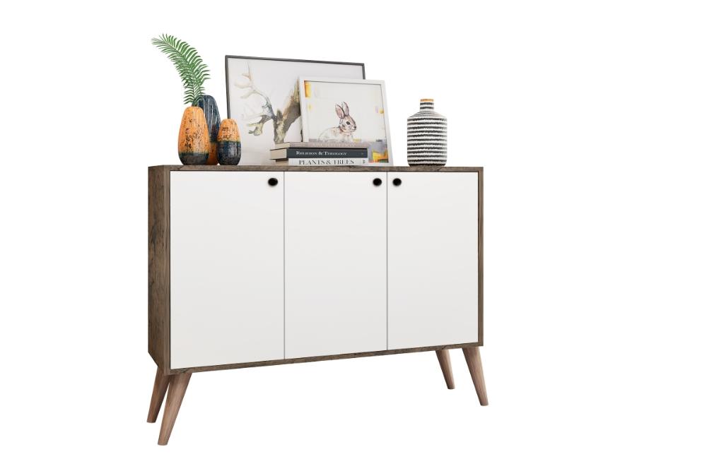 Aparador para Sala 3 Portas Castani com Branco Bela Casa