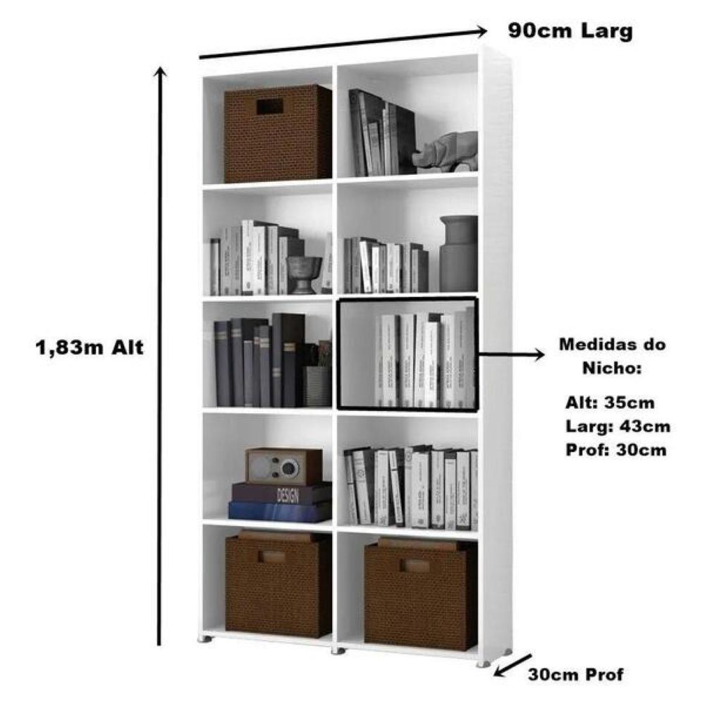 Estante para Livros Holanda Branco 10 Nichos Bela Casa