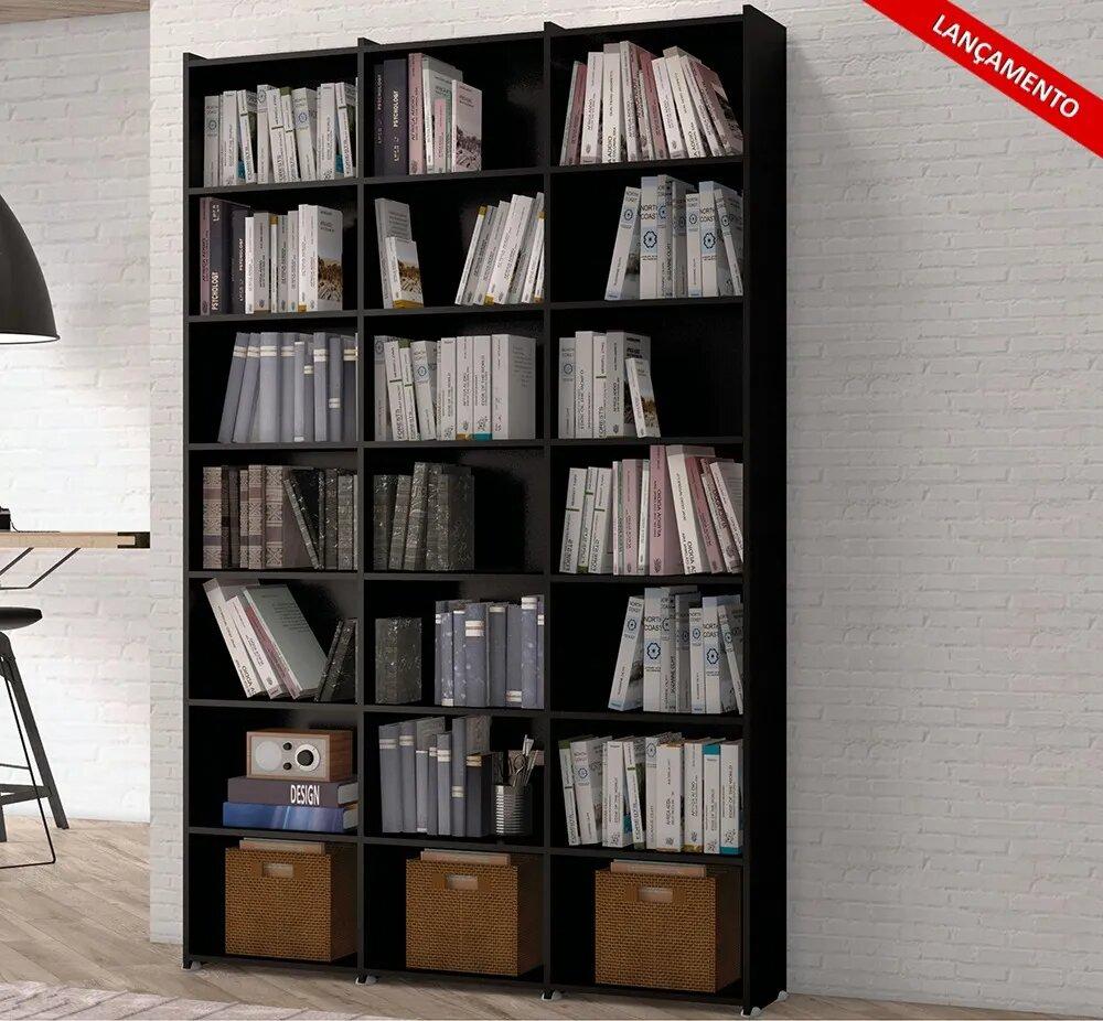 Livreiro Multiuso 18 Prateleiras Preto Montenegro Bela Casa