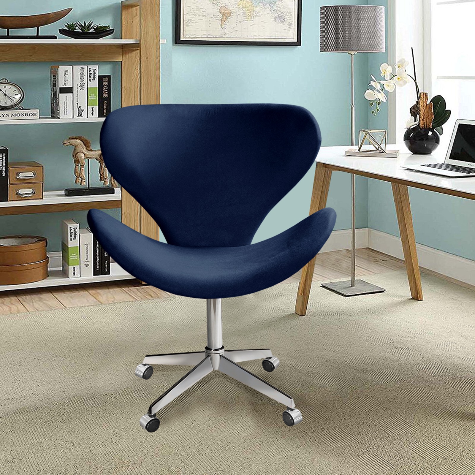 Cadeira de Escritório Ísis Giratória Com Rodízio - Suede Azul