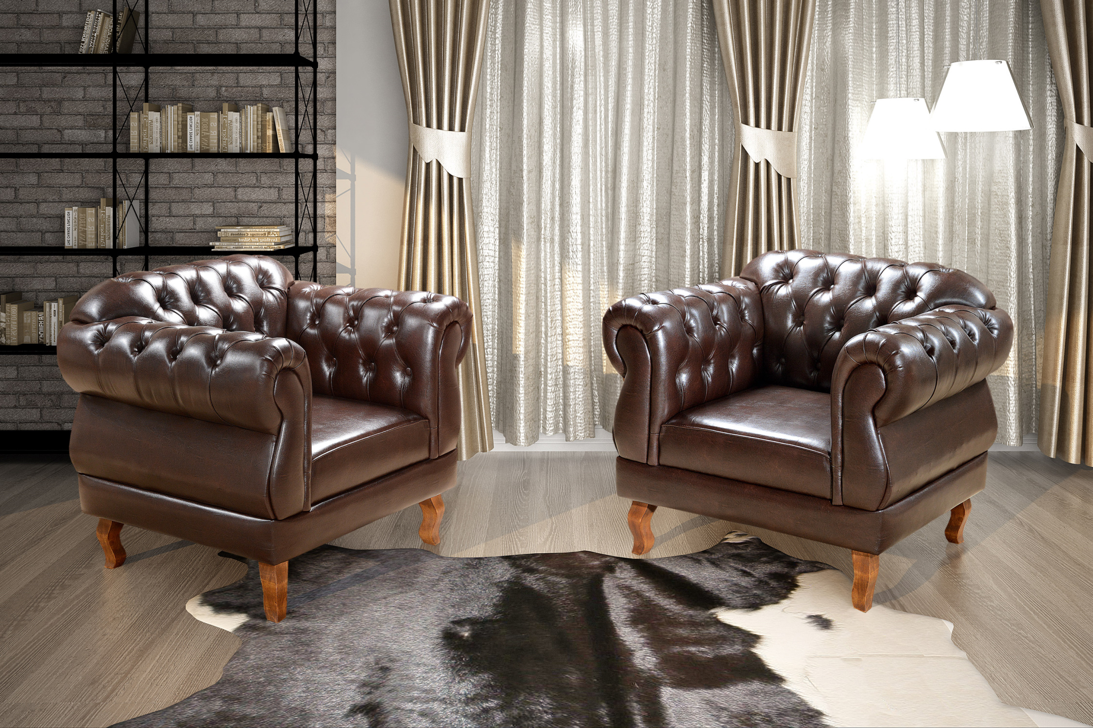 Conjunto 2 Poltronas Duquesa 1 Lugar Chesterfield Capitonê - Café