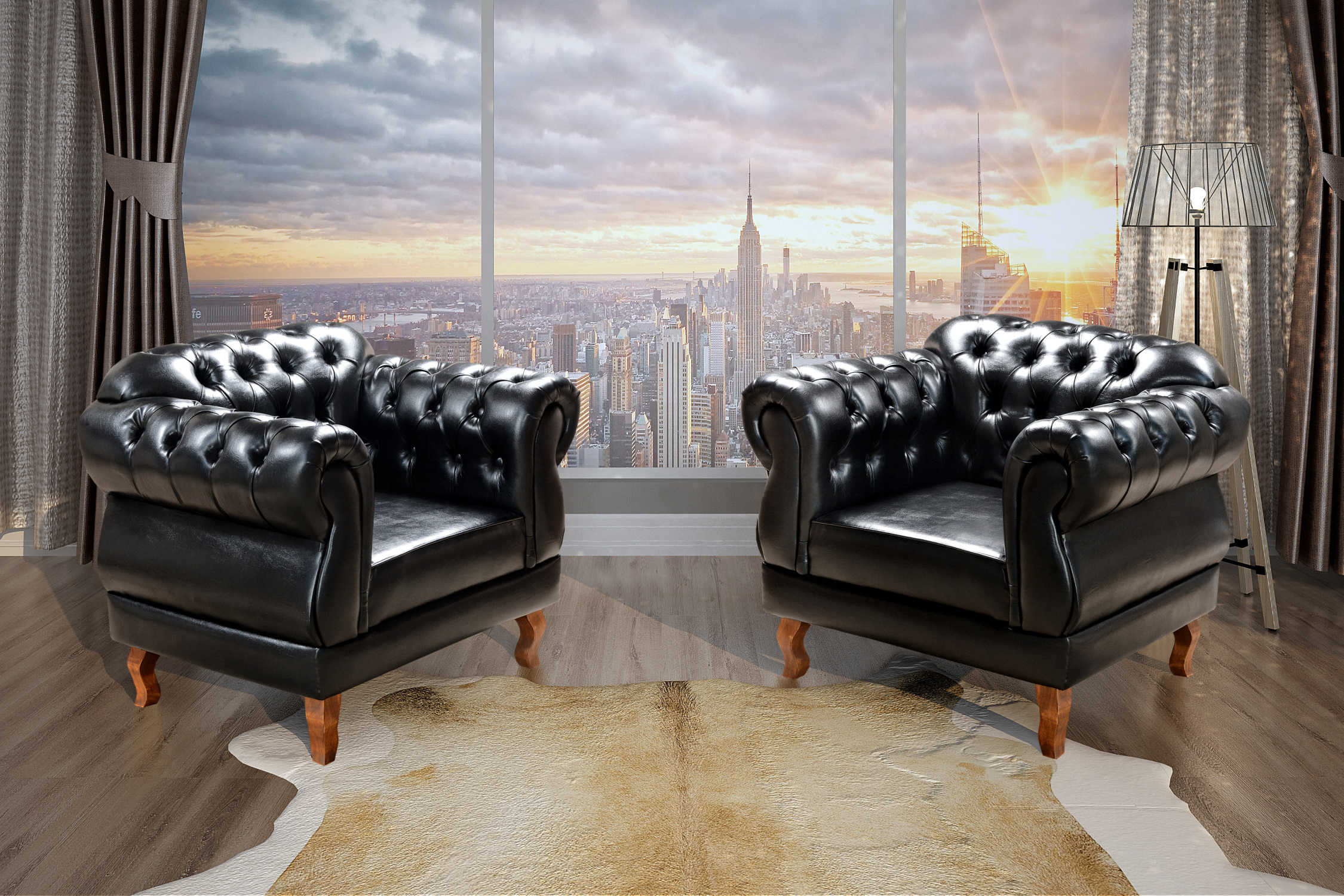 Conjunto 2 Poltronas Duquesa 1 Lugar Chesterfield Capitonê - Preto