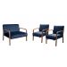 Conjunto Anita Braço Madeira Para Sala, TV, Estar - Suede Azul Marinho