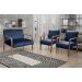 Conjunto Anita Braço Madeira Para Sala, TV, Estar - Suede Azul Marinho