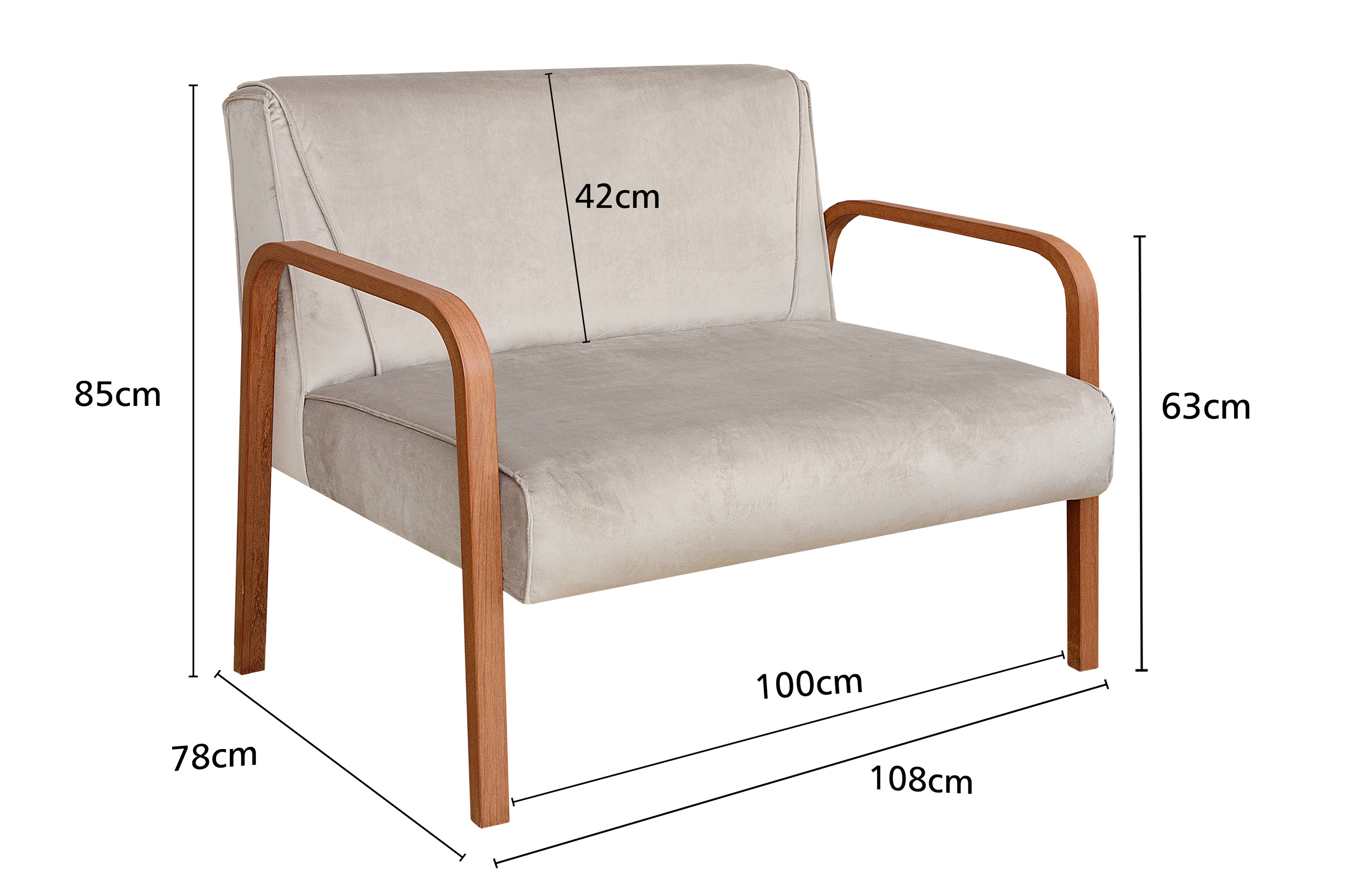 Conjunto Anita Braço Madeira Para Sala, Tv, Estar - Suede Bege Claro