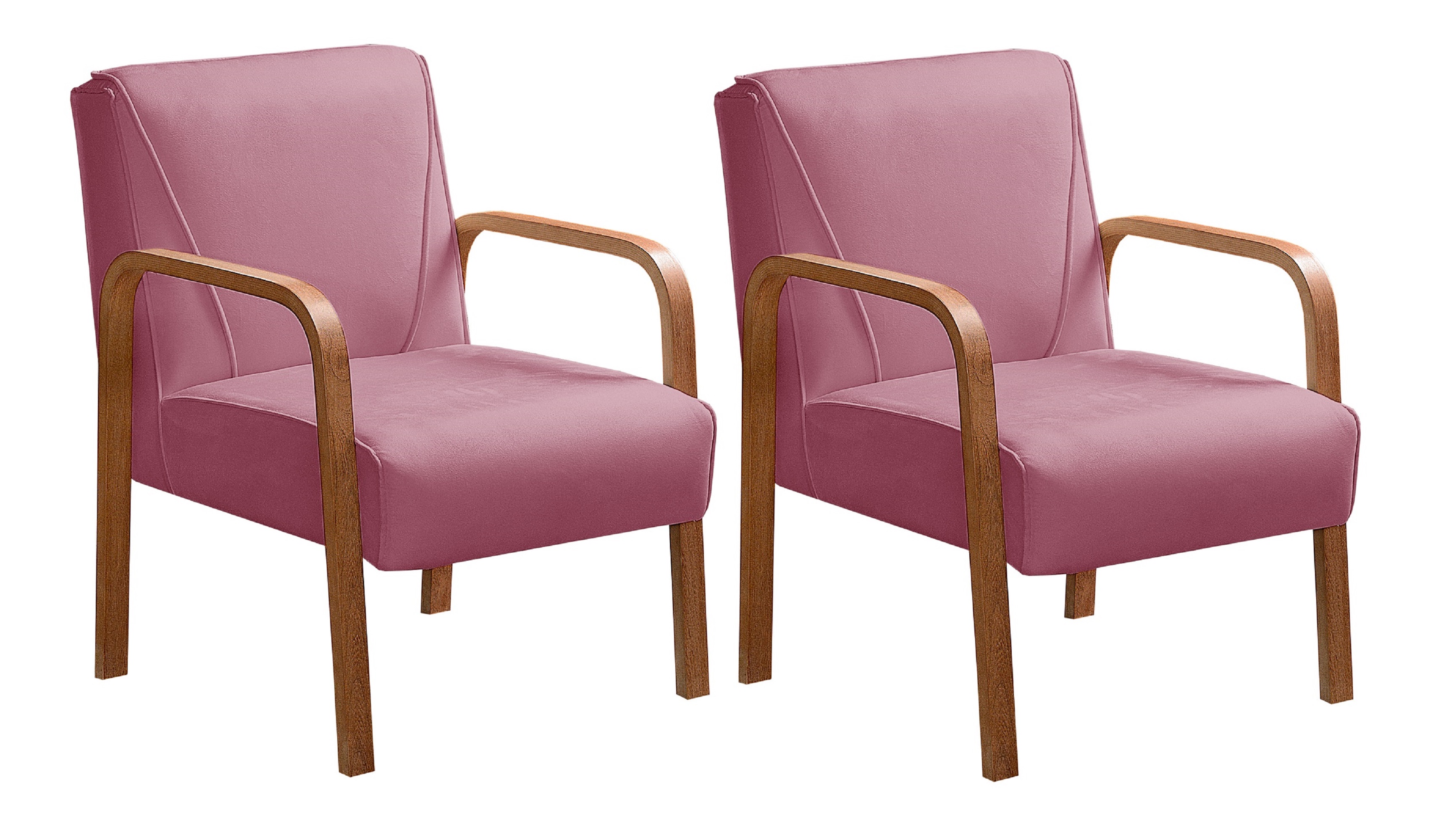 Conjunto Anita Braço Madeira Para Sala, Tv, Estar - Suede Rosa