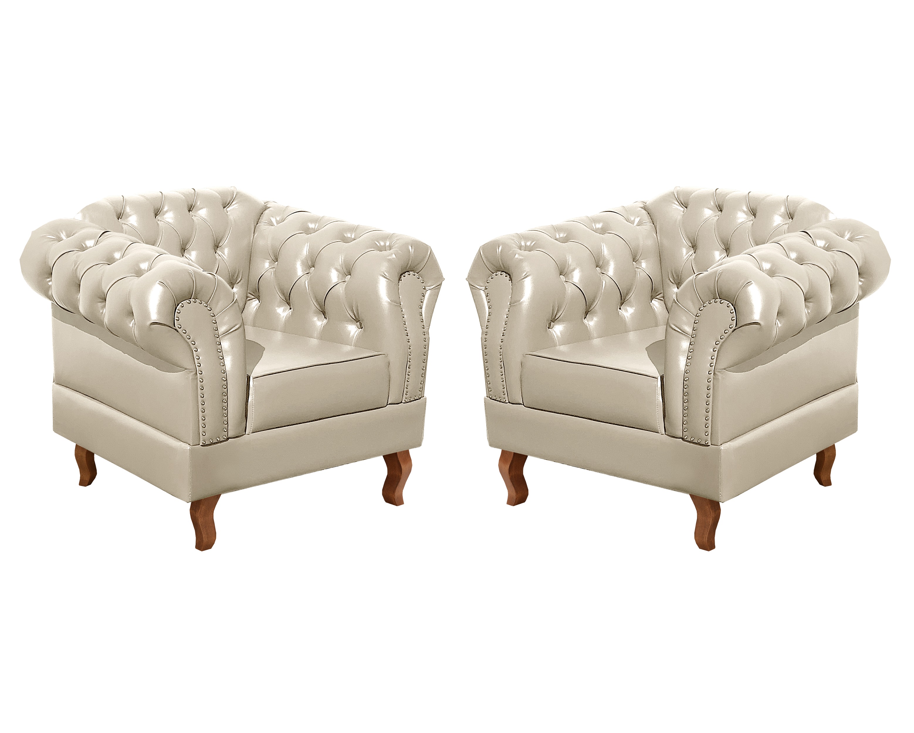Conjunto De 2 Poltronas Dom Pedro Chesterfield Capitonê - Bege