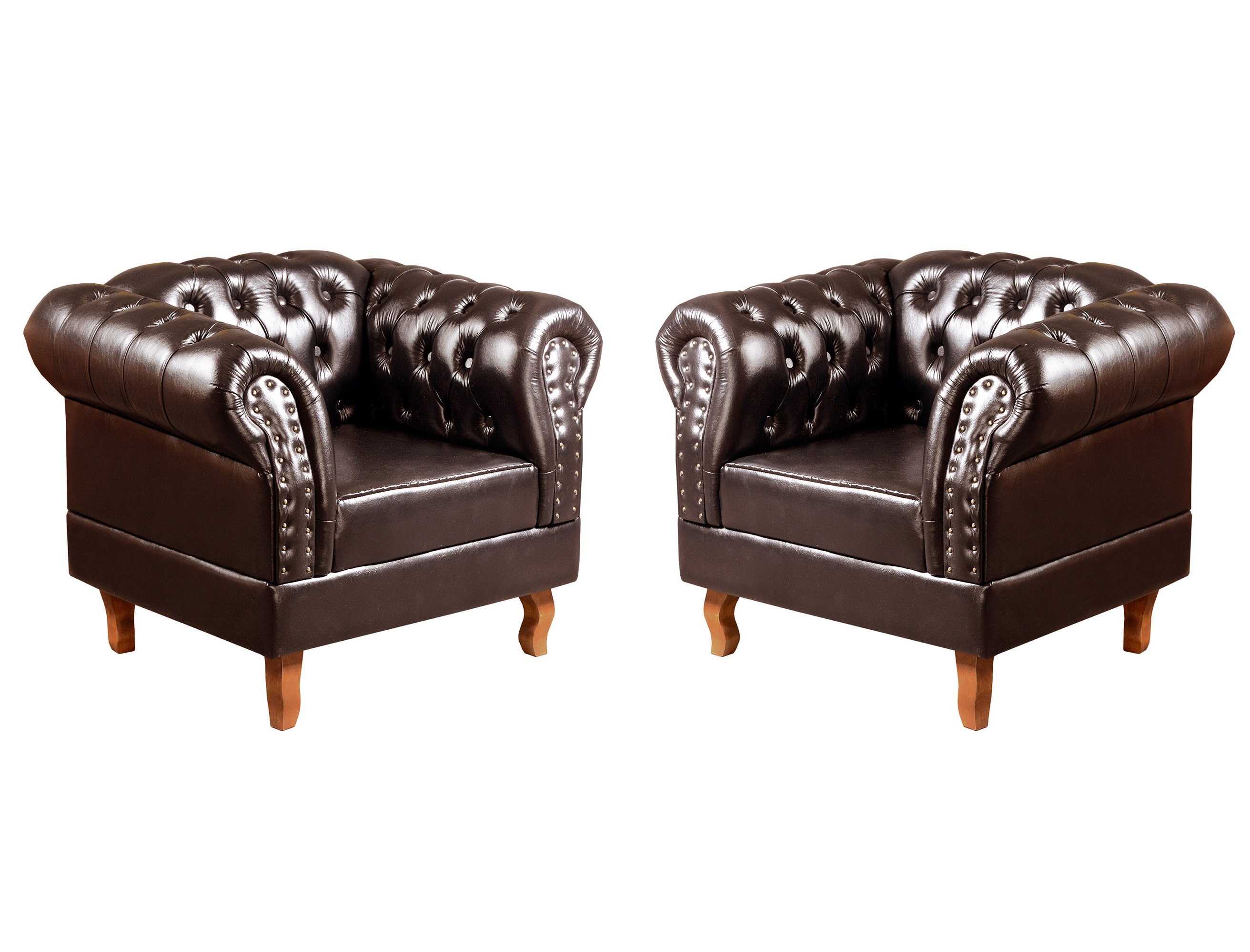 Conjunto De Poltronas E Sofá Dom Pedro 2 Lugares Chesterfield Capitonê - Café