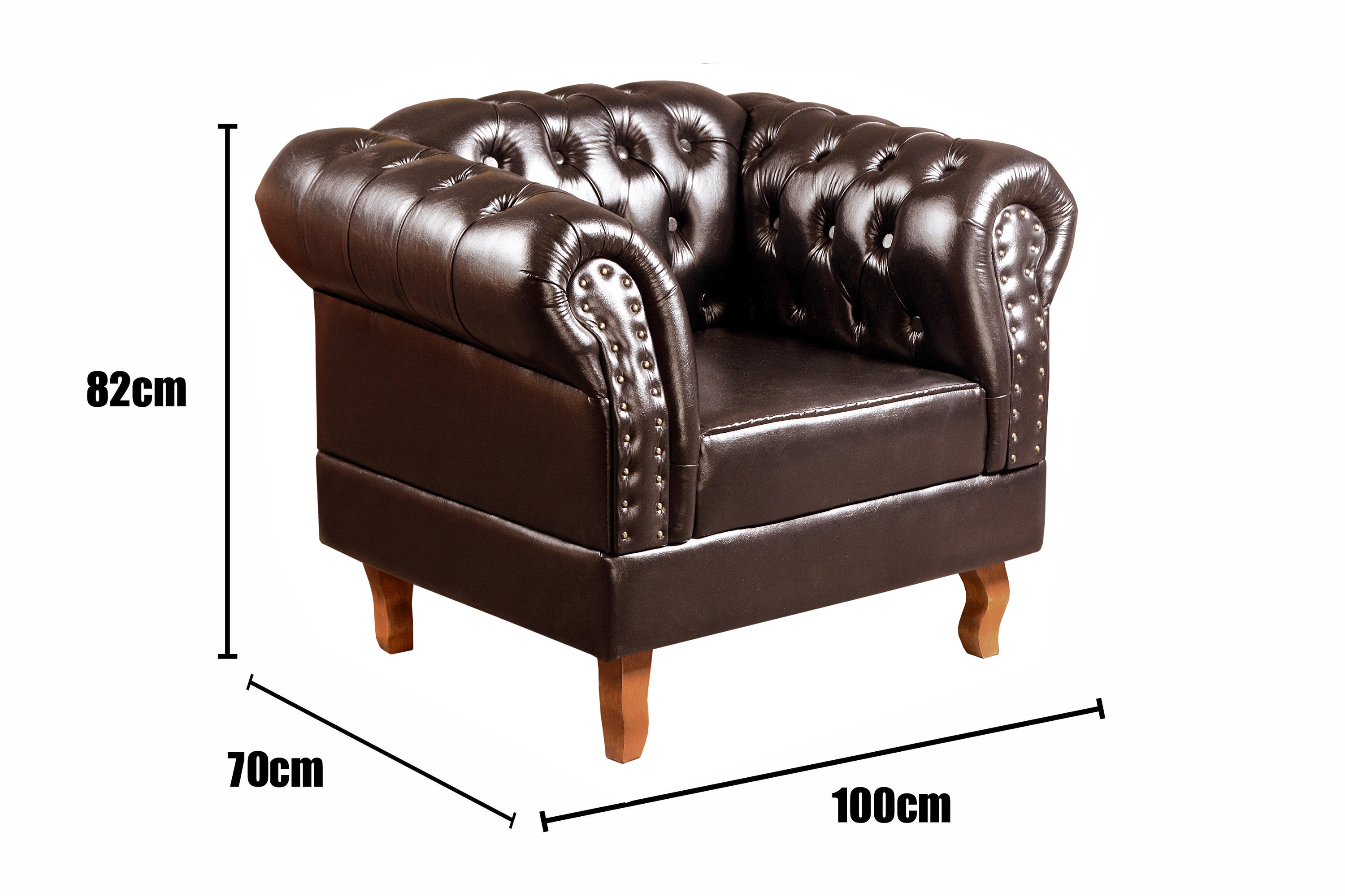 Conjunto De Poltronas E Sofá Dom Pedro 2 Lugares Chesterfield Capitonê - Café