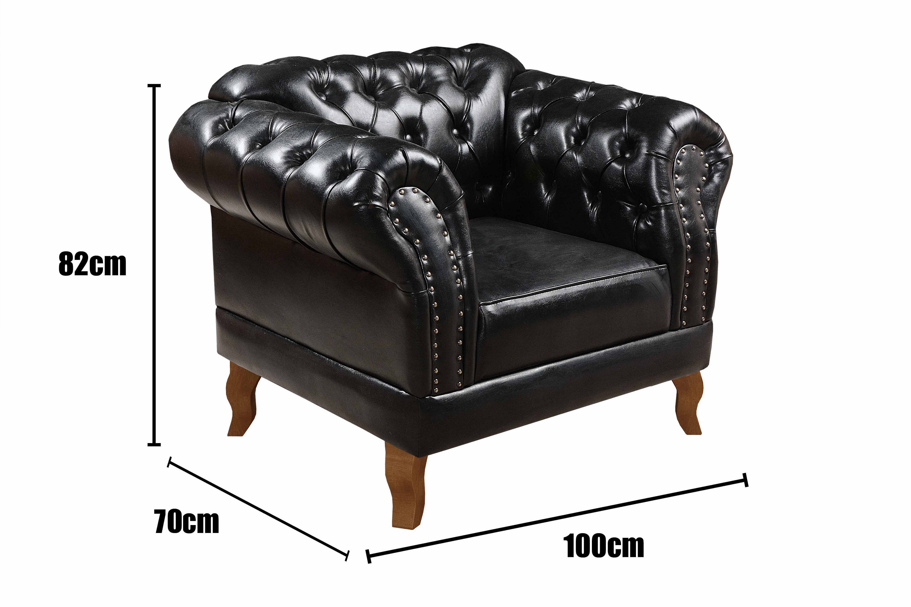 Conjunto De Poltronas E Sofá Dom Pedro 2 Lugares Chesterfield Capitonê - Couríssimo Preto