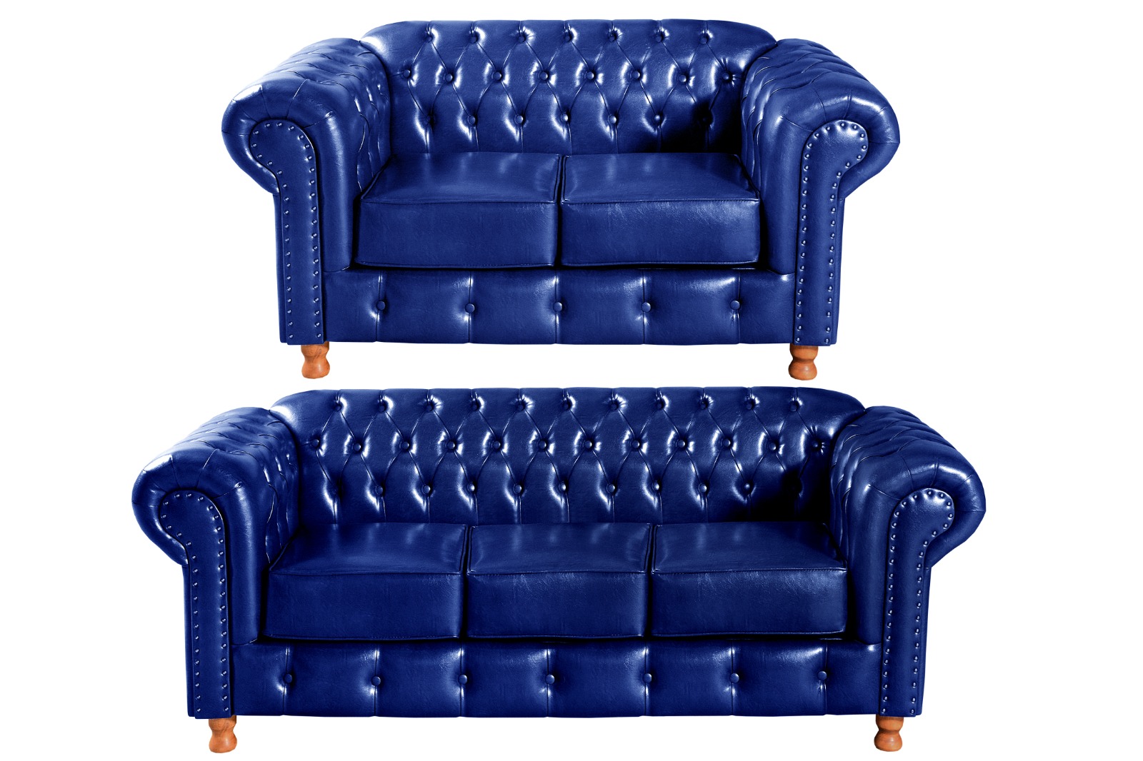 Conjunto De Sofá 2 E 3 Lugares Luís Xv Chesterfield Capitonê - Courìssimo Azul
