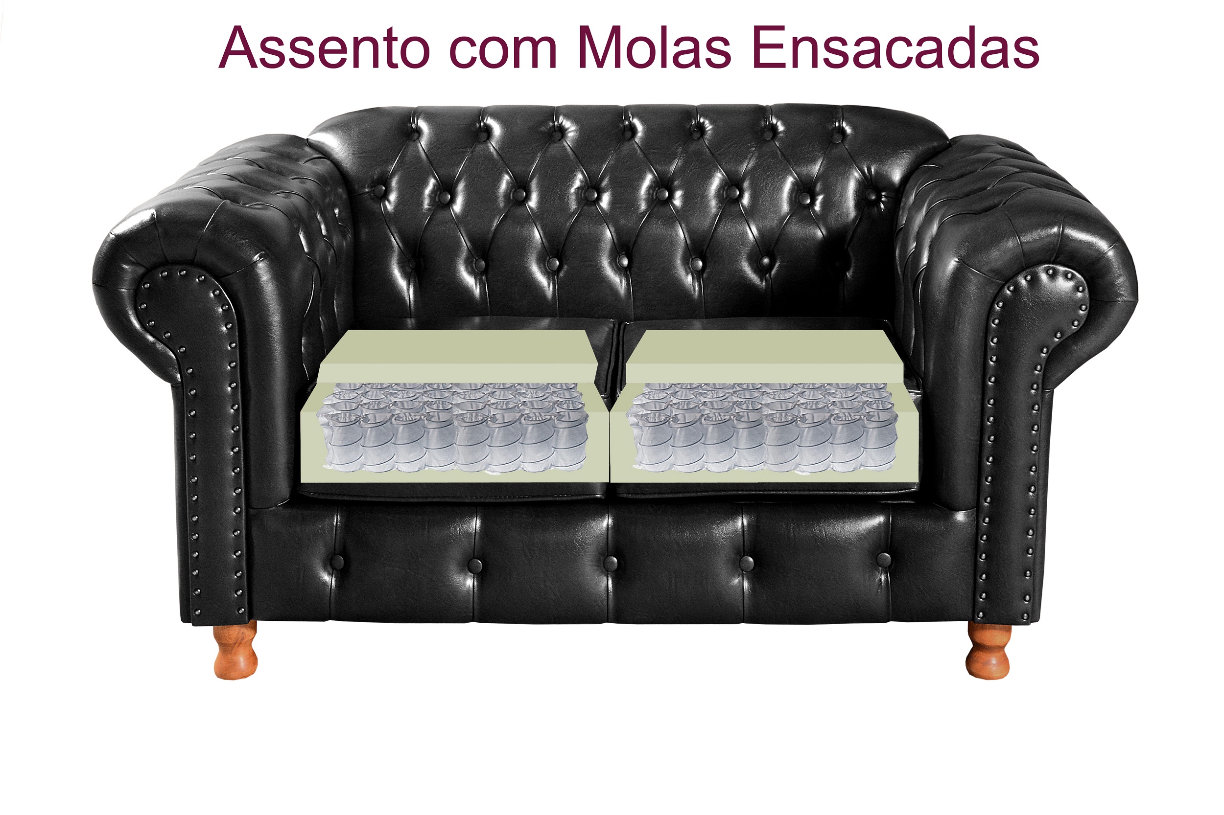 Conjunto De Sofá 2 E 3 Lugares Luís Xv Chesterfield Capitonê - Courìssimo Preto