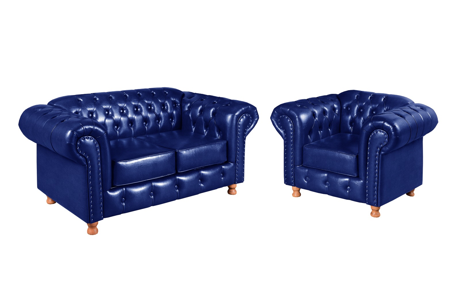 Conjunto De Sofá 2 Lugares E Poltrona Chesterfield Capitonê Luís Xv - Couríssimo Azul