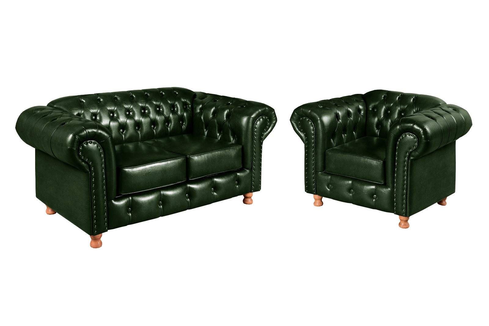 Conjunto De Sofá 2 Lugares E Poltrona Chesterfield Capitonê Luís Xv - Couríssimo Verde