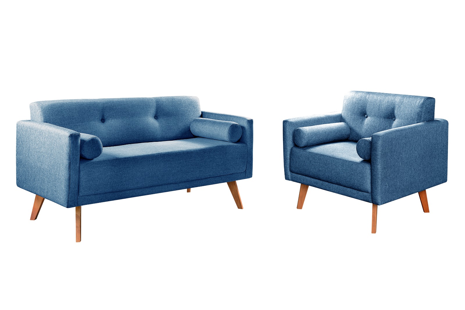 Conjunto De Sofá 2 Lugares E Poltrona Luma - Linho Azul
