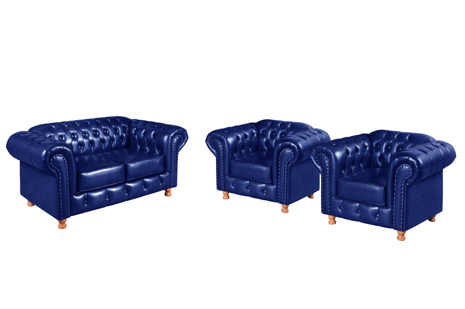 Conjunto De Sofá 2 Lugares E Poltronas Decorativa Chesterfield Capitonê Luís Xv - Couríssimo Azul