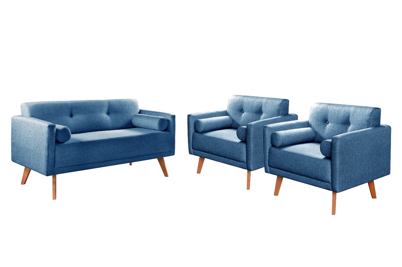 Conjunto De Sofá 2 Lugares E Poltronas Luma - Linho Azul