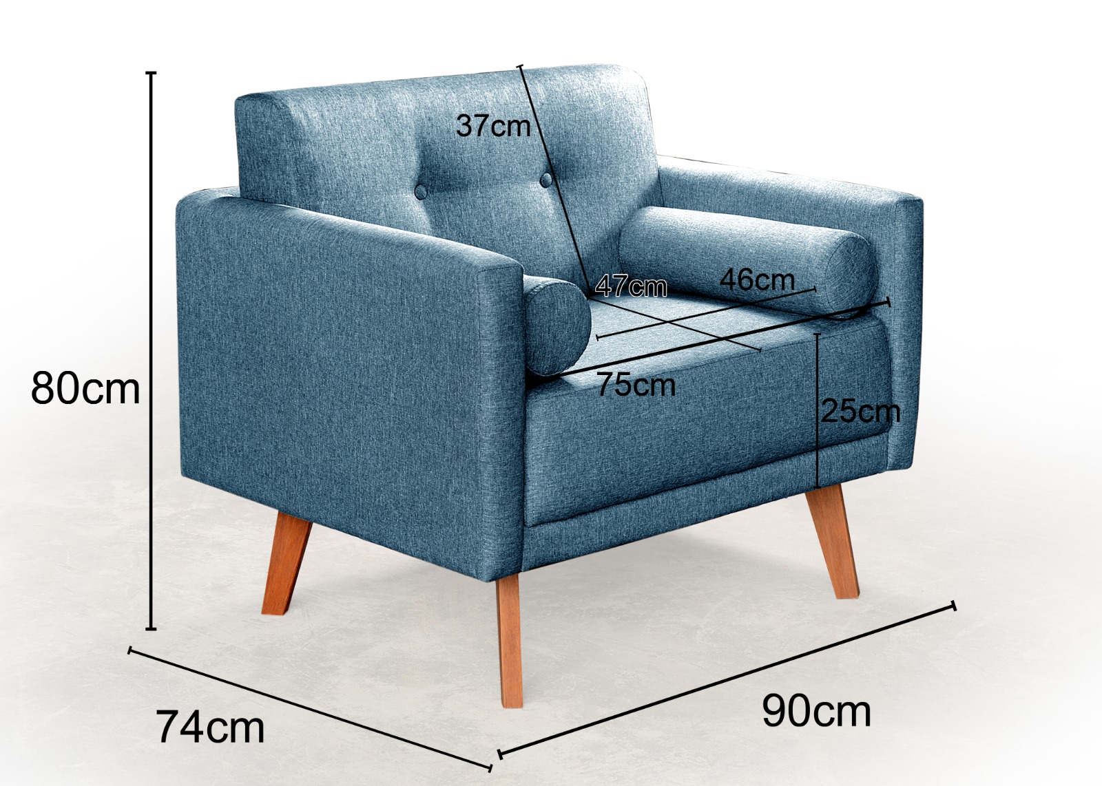 Conjunto De Sofá 2 Lugares E Poltronas Luma - Linho Azul