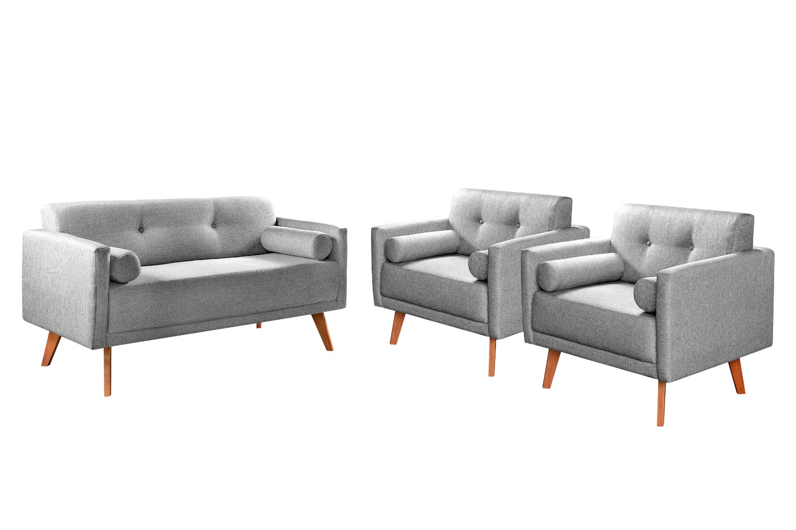 Conjunto De Sofá 2 Lugares E Poltronas Luma - Linho Cinza