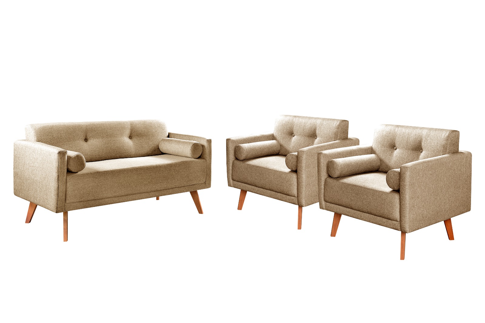 Conjunto De Sofá 2 Lugares E Poltronas Luma - Linho Marrom