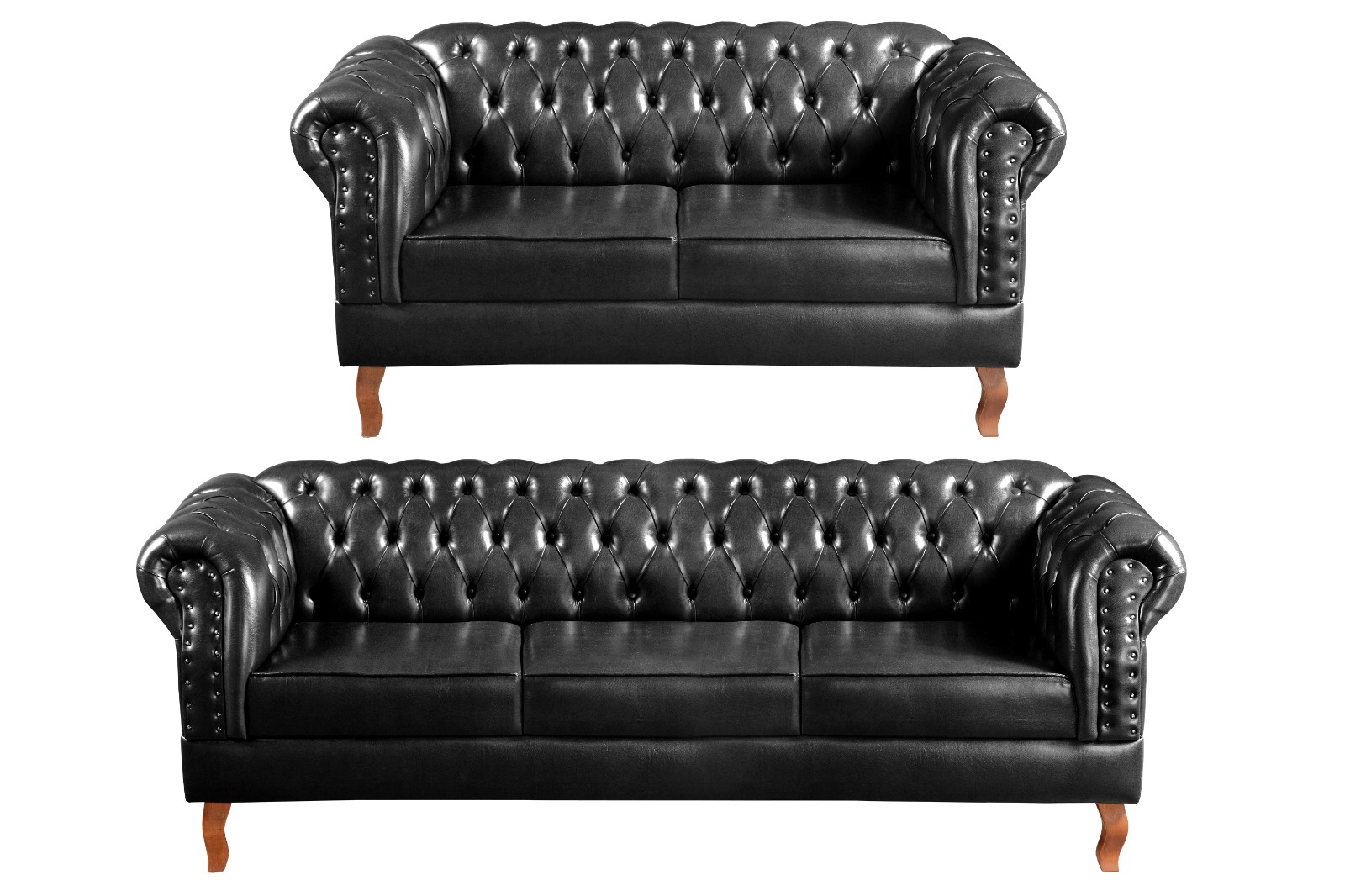 Conjunto De Sofás 2 E 3 Lugares Chesterfield Dom Pedro - Couríssimo Preto