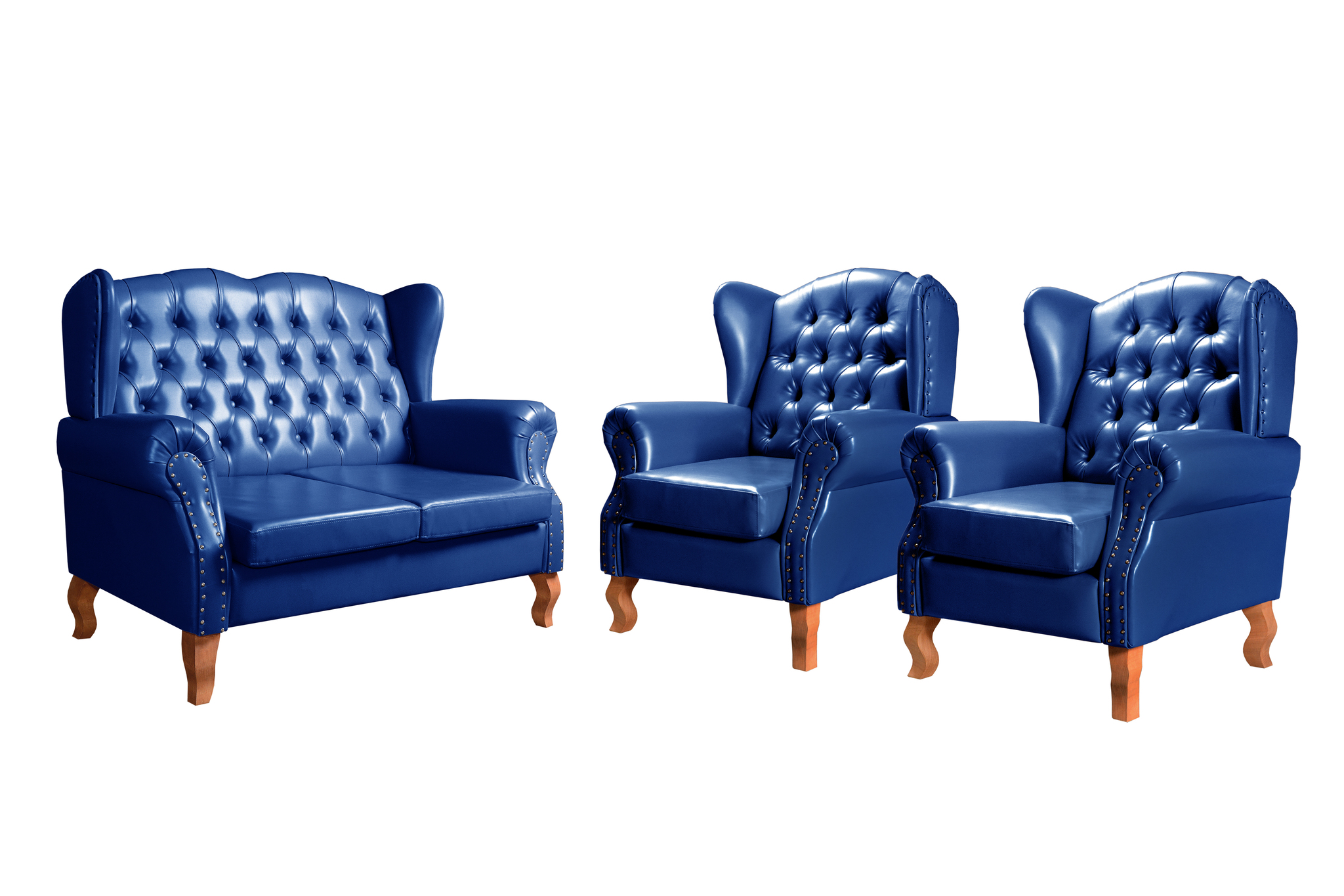 Conjunto Imperador Sofá Chesterfield Decoração Retrô Vintage - Couríssimo Azul 