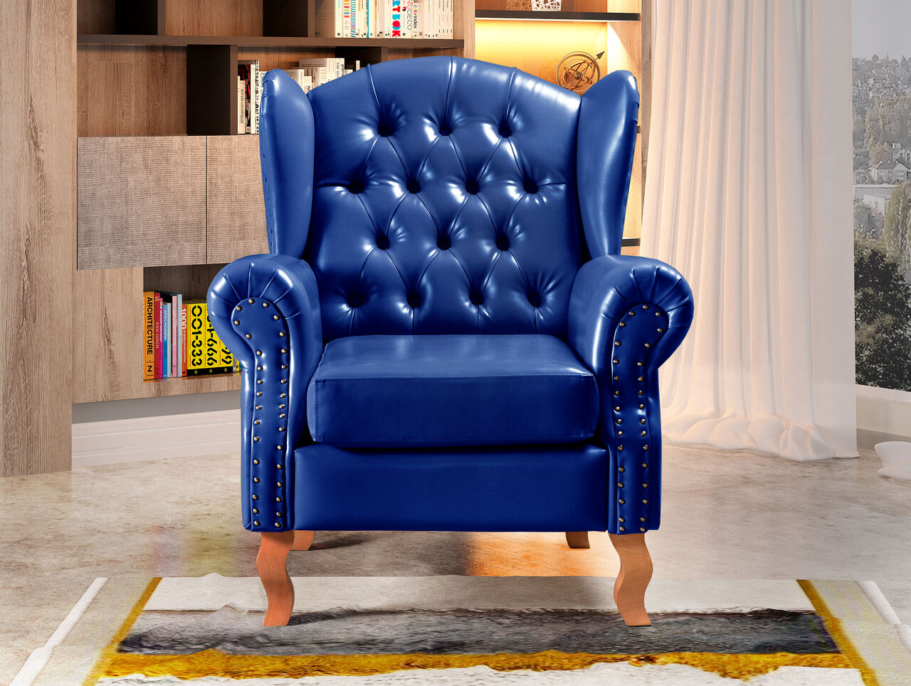 Conjunto Imperador Sofá Chesterfield Decoração Retrô Vintage - Couríssimo Azul 