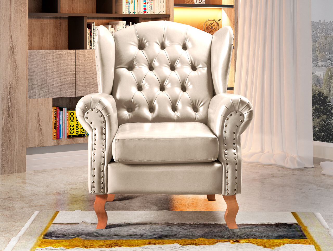 Conjunto Imperador Sofá Chesterfield Decoração Retrô Vintage - Couríssimo Bege