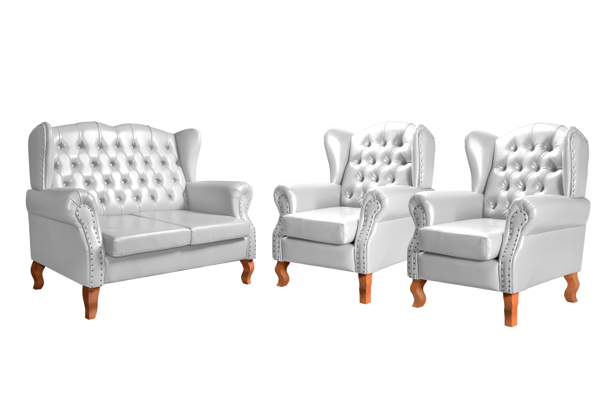 Conjunto Imperador Sofá Chesterfield Decoração Retrô Vintage - Couríssimo Branco 