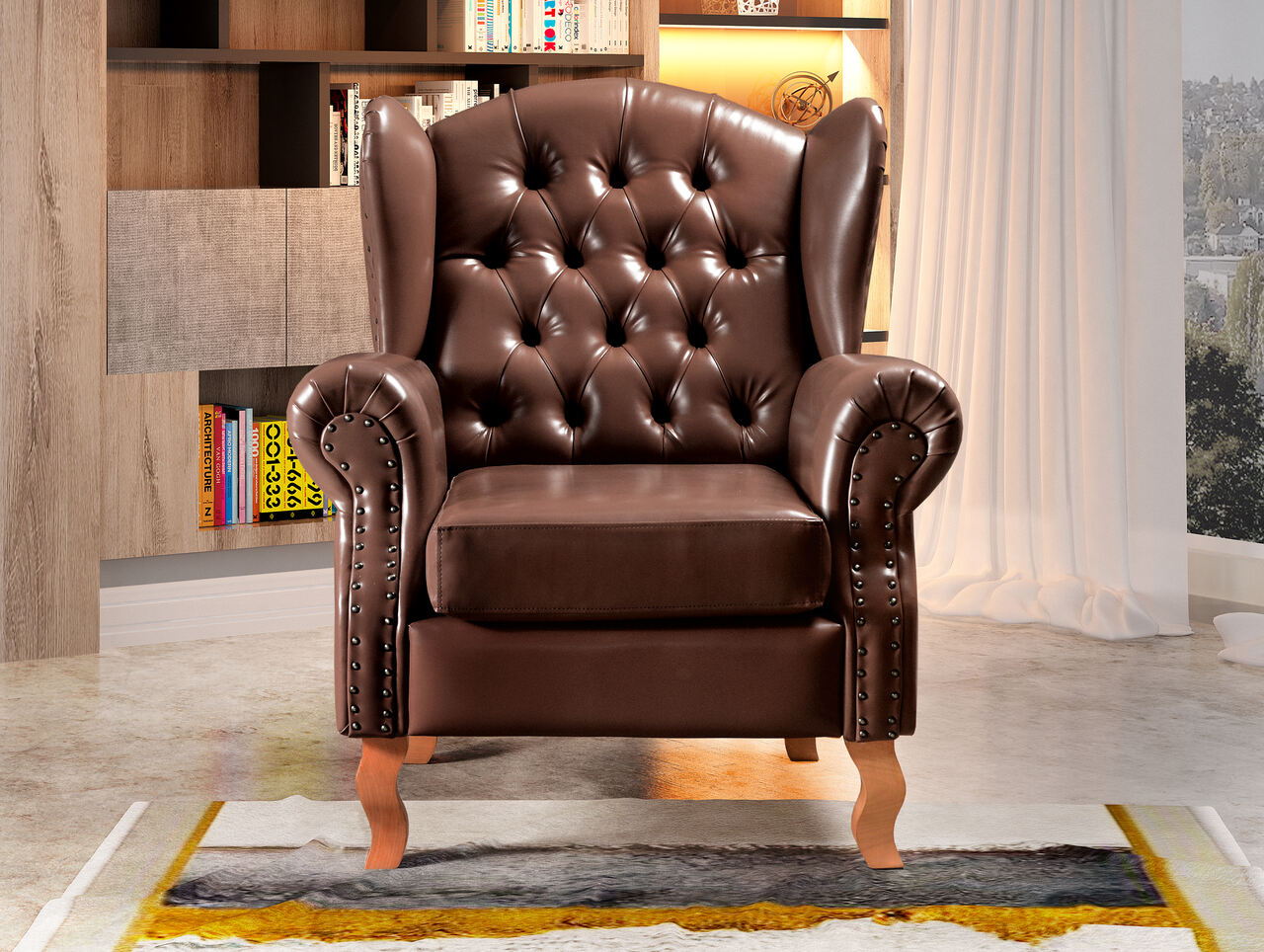 Conjunto Imperador Sofá Chesterfield Decoração Retrô Vintage - Couríssimo Café
