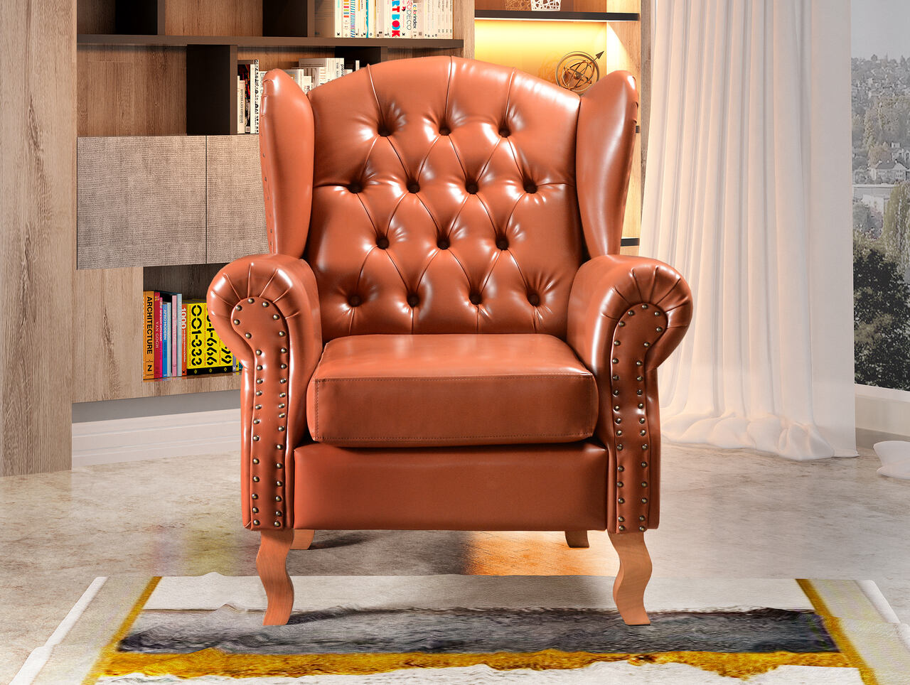 Conjunto Imperador Sofá Chesterfield Decoração Retrô Vintage - Couríssimo Caramelo