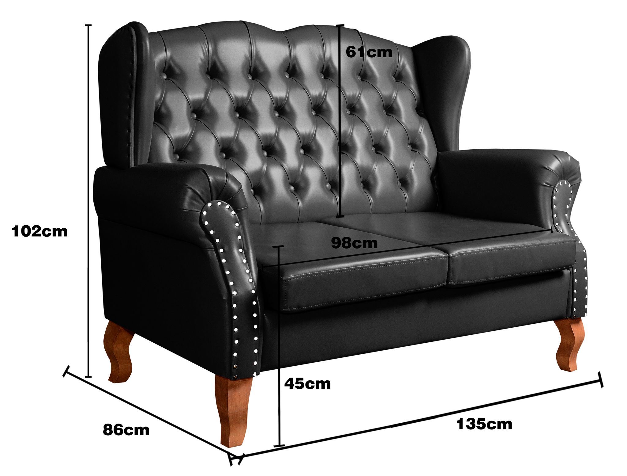 Conjunto Imperador Sofá Chesterfield Decoração Retrô Vintage - Couríssimo Preto 005