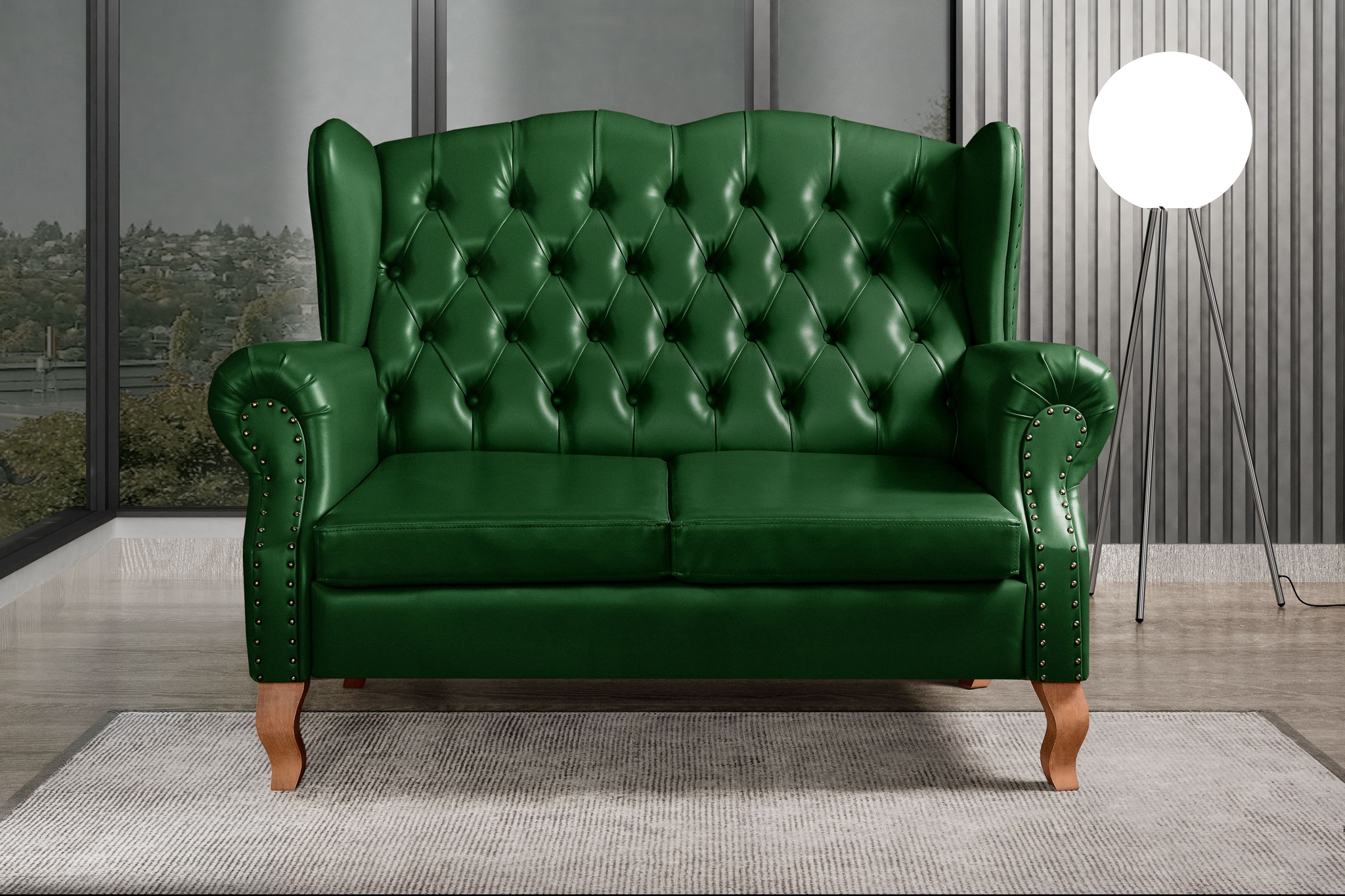 Conjunto Imperador Sofá Chesterfield Decoração Retrô Vintage - Couríssimo Verde