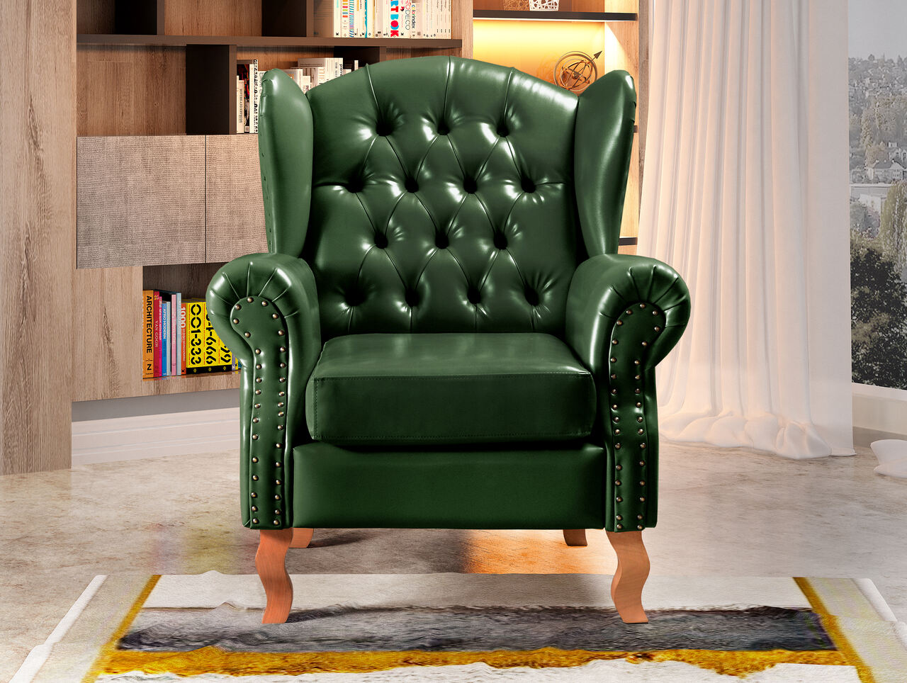 Conjunto Imperador Sofá Chesterfield Decoração Retrô Vintage - Couríssimo Verde
