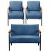 Conjunto Namoradeira 2 Lugares E 2 Poltronas Decorativas Jade - Linho Azul