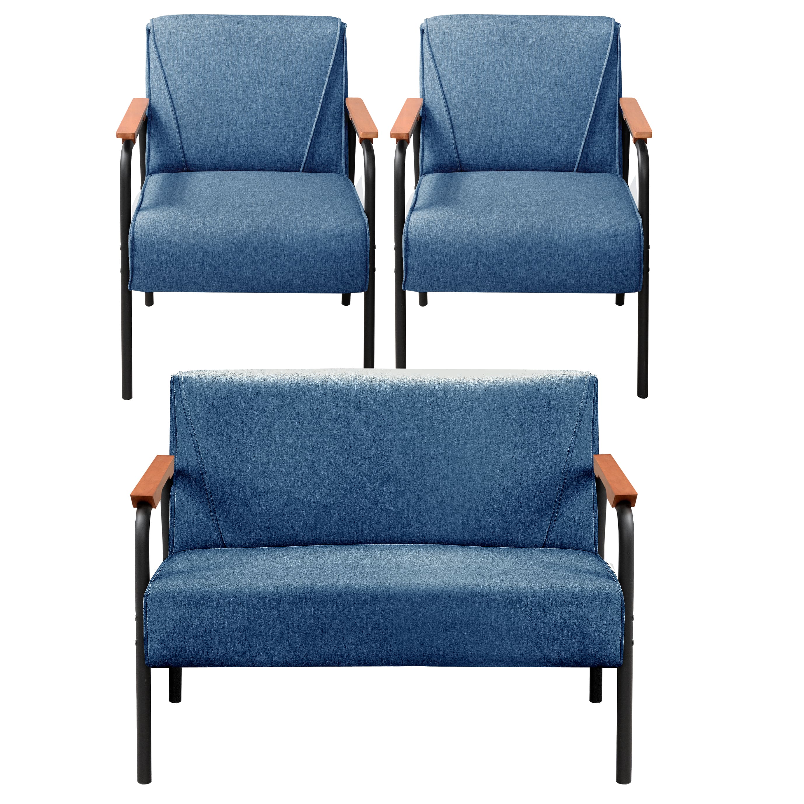 Conjunto Namoradeira 2 Lugares E 2 Poltronas Decorativas Jade - Linho Azul