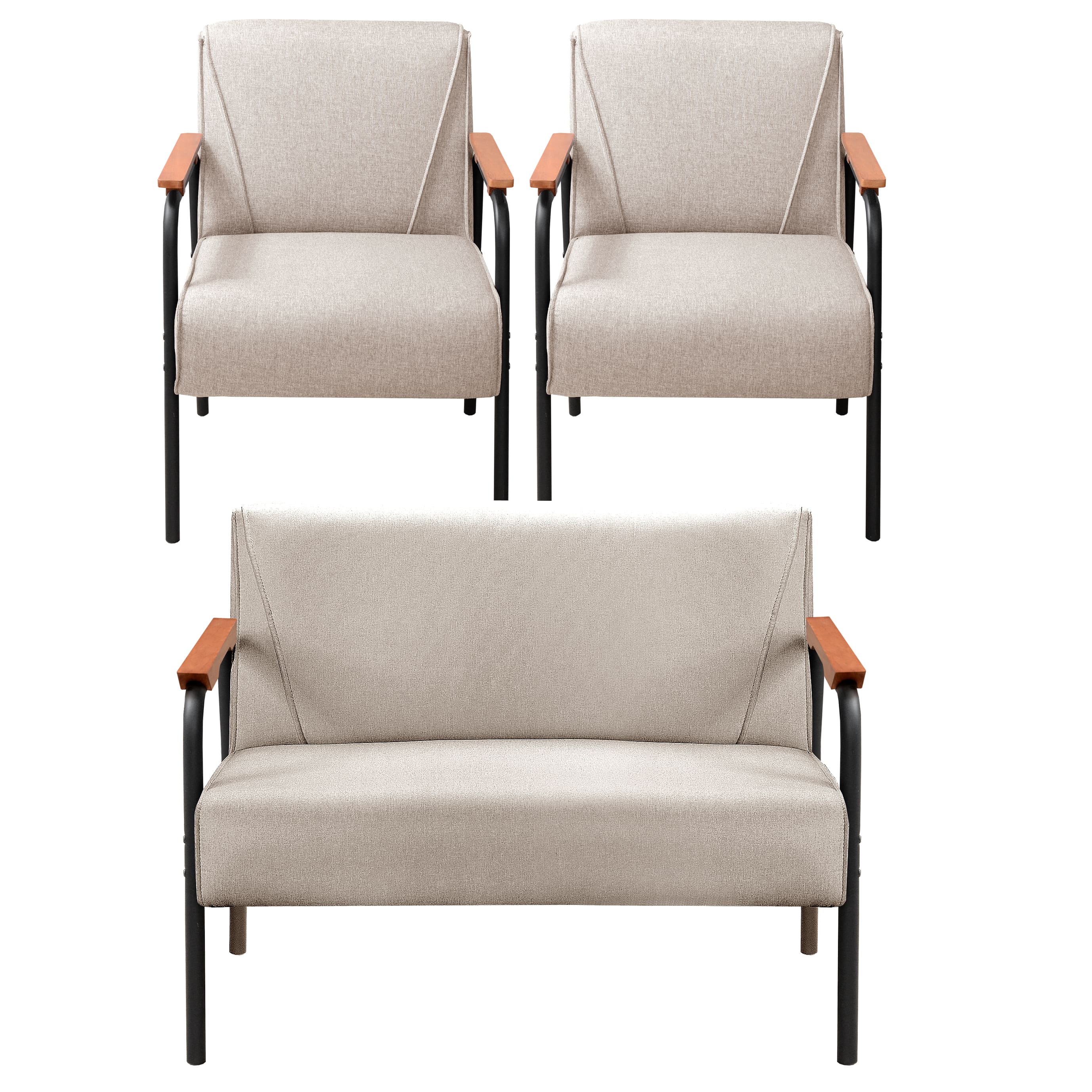 Conjunto Namoradeira 2 Lugares E 2 Poltronas Decorativas Jade - Linho Bege