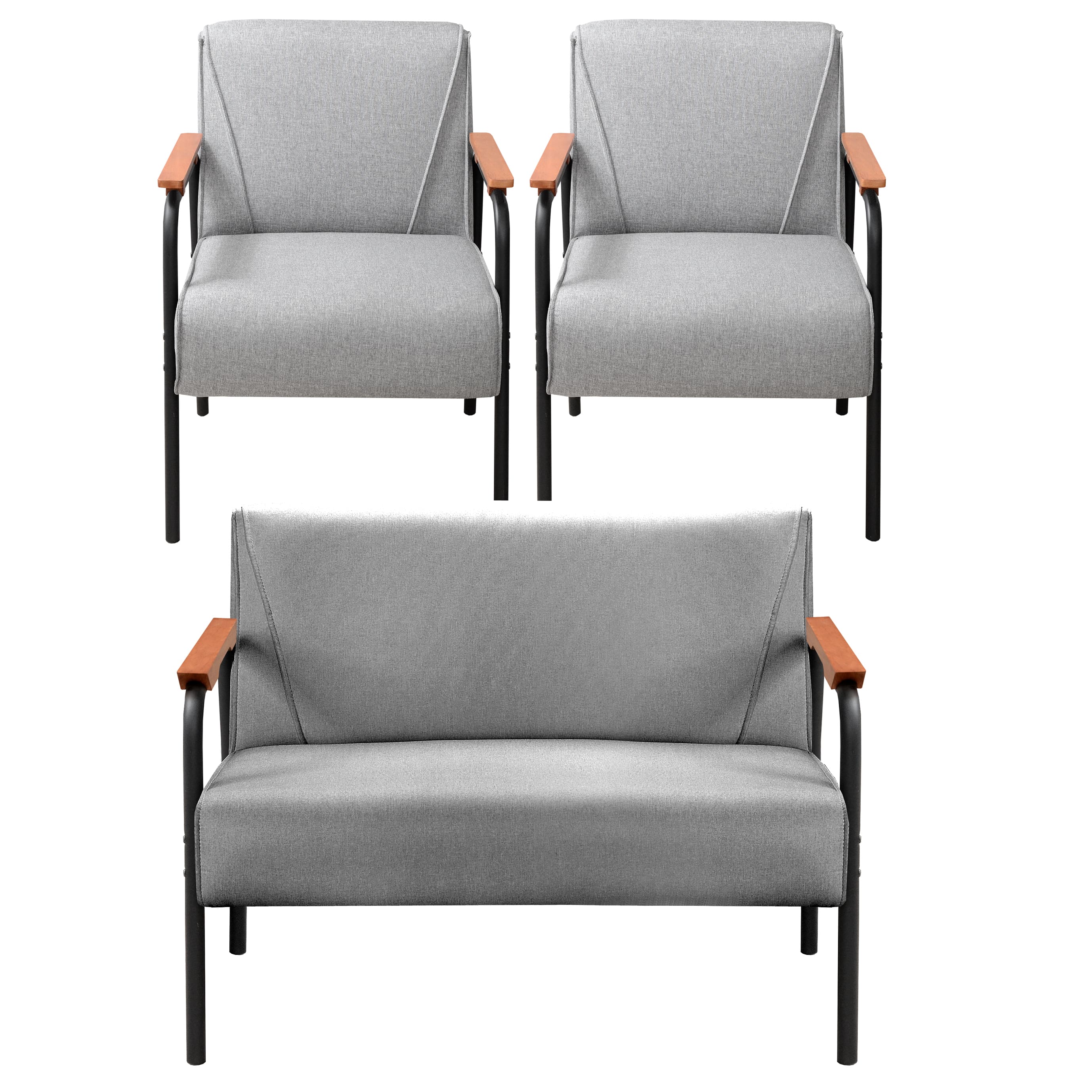 Conjunto Namoradeira 2 Lugares E 2 Poltronas Decorativas Jade - Linho Cinza