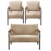 Conjunto Namoradeira 2 Lugares E 2 Poltronas Decorativas Jade - Linho Marrom