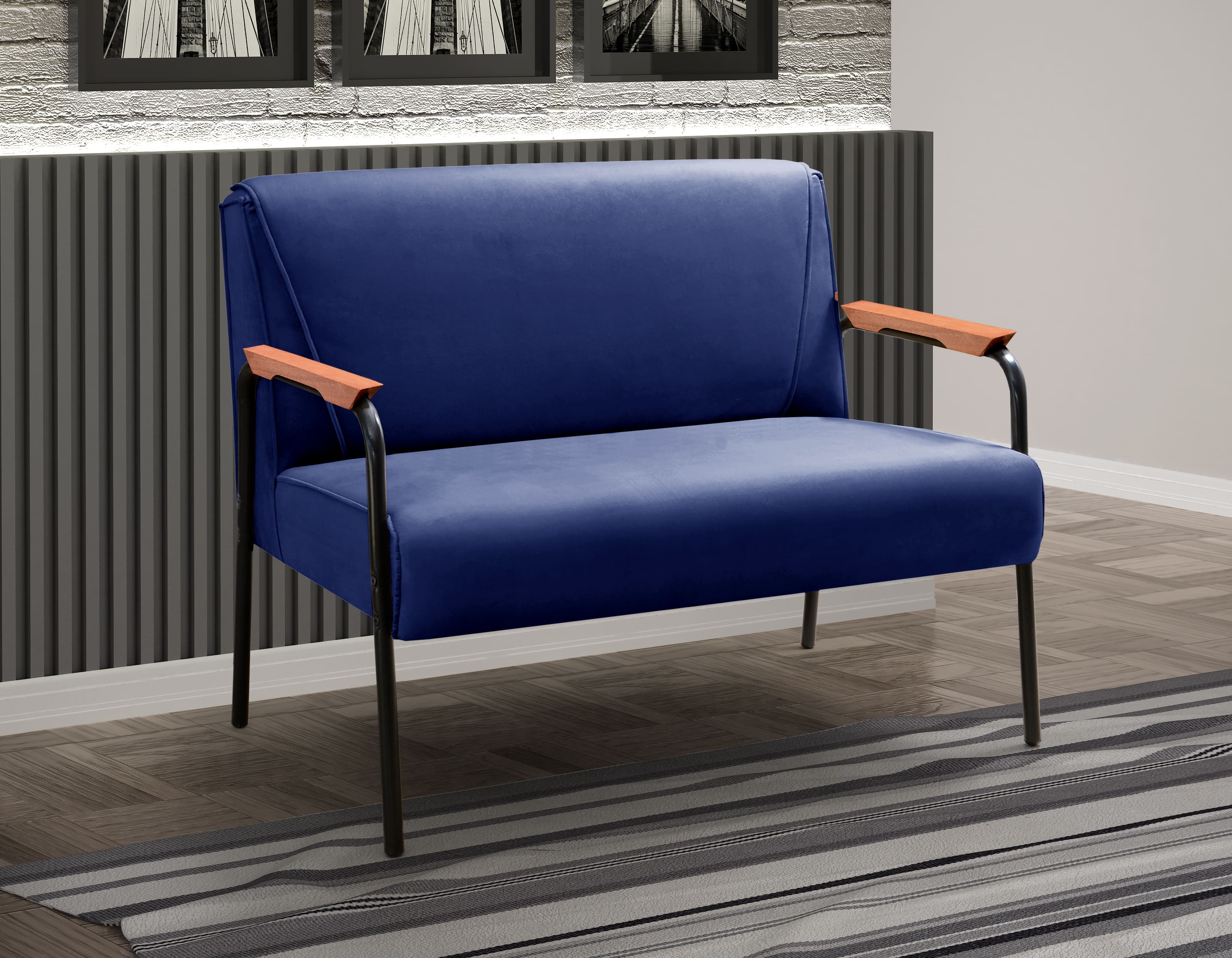 Conjunto Namoradeira 2 Lugares E 2 Poltronas Decorativas Jade - Suede Azul