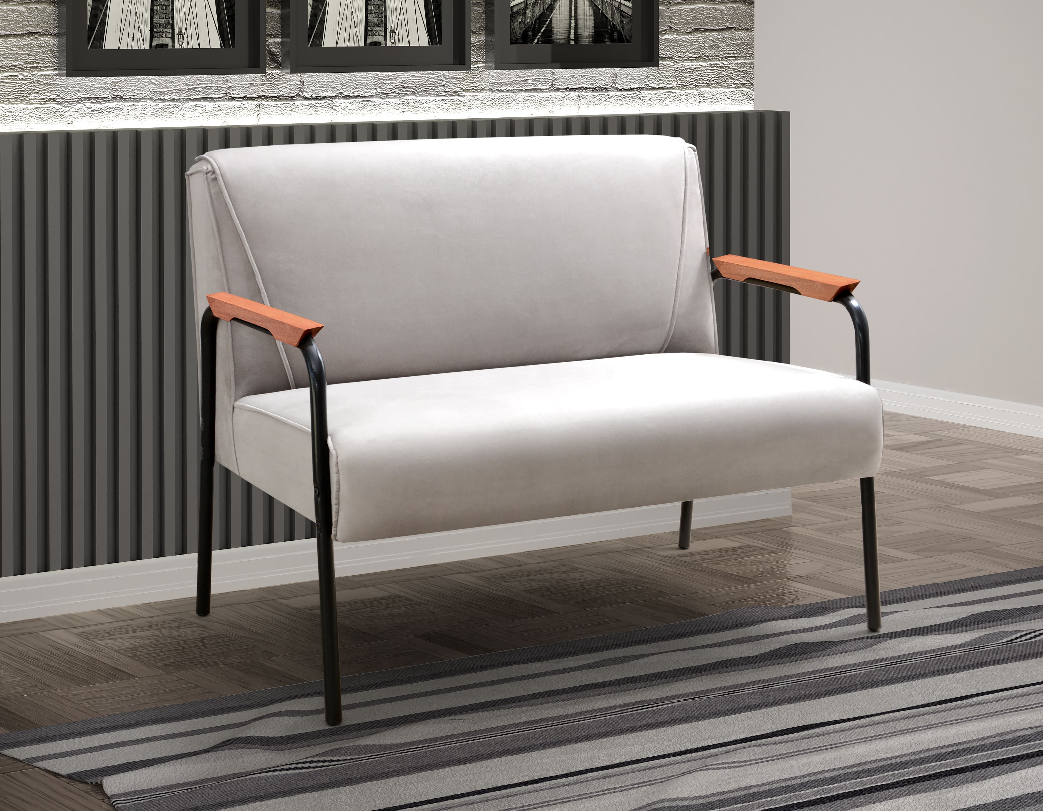 Conjunto Namoradeira 2 Lugares E 2 Poltronas Decorativas Jade - Suede Bege