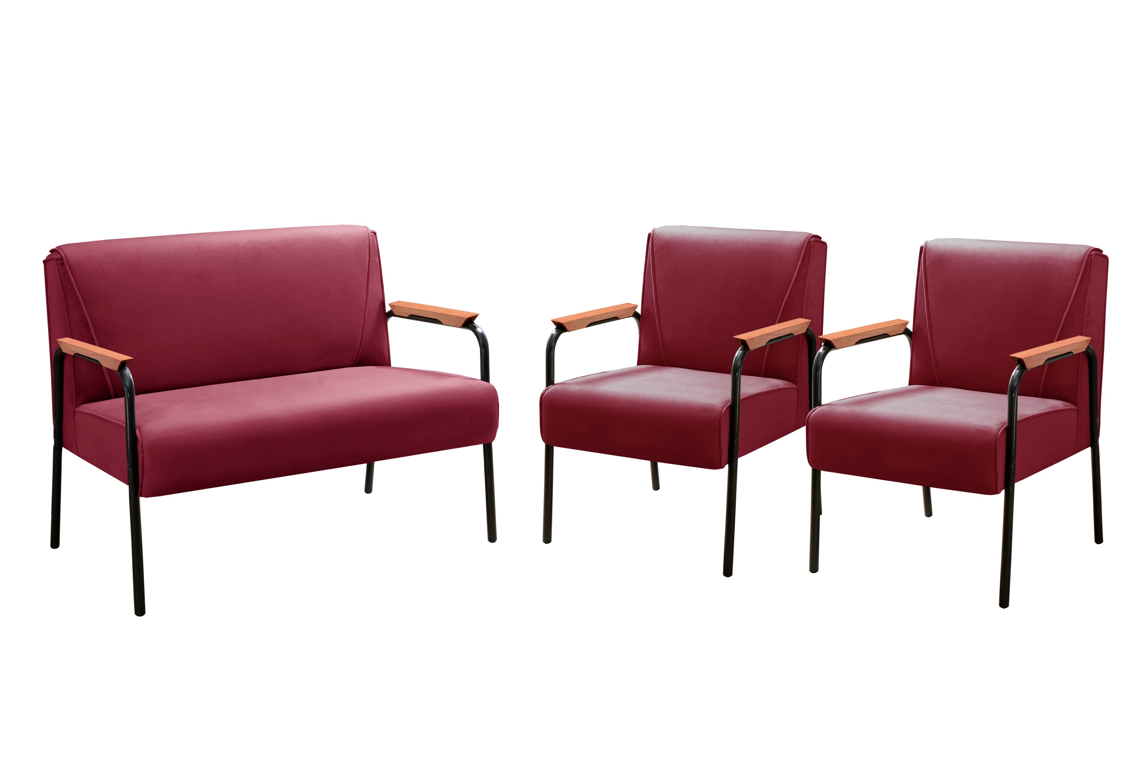 Conjunto Namoradeira 2 Lugares E 2 Poltronas Decorativas Jade - Suede Bordô