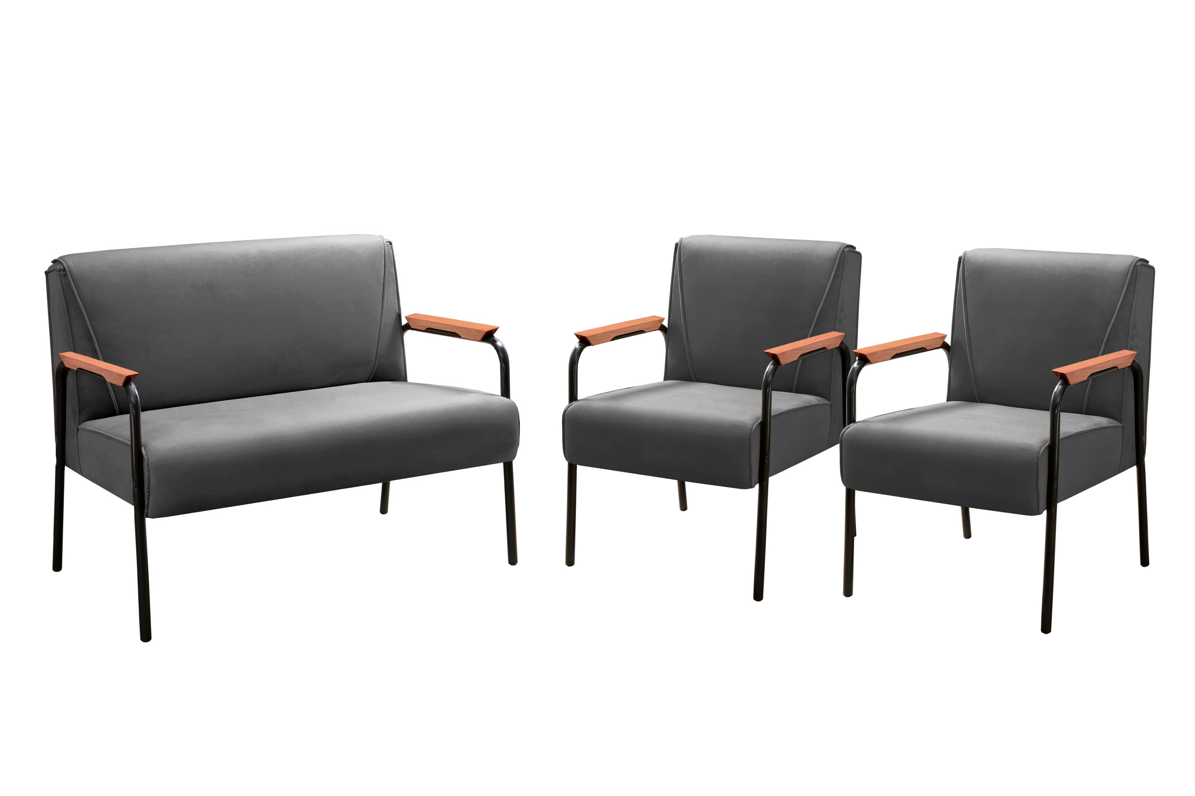 Conjunto Namoradeira 2 Lugares E 2 Poltronas Decorativas Jade - Suede Cinza