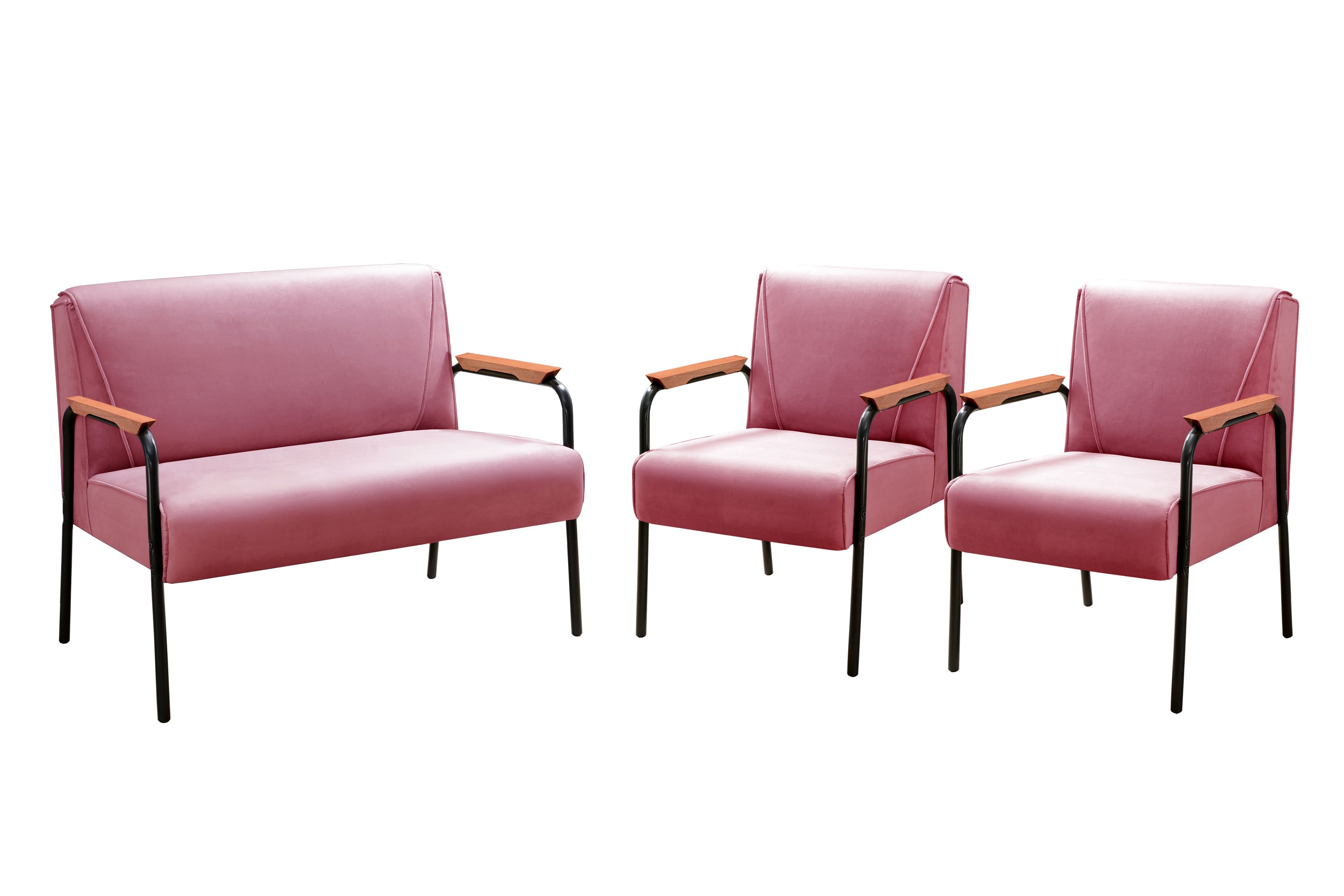 Conjunto Namoradeira 2 Lugares E 2 Poltronas Decorativas Jade - Suede Rosa