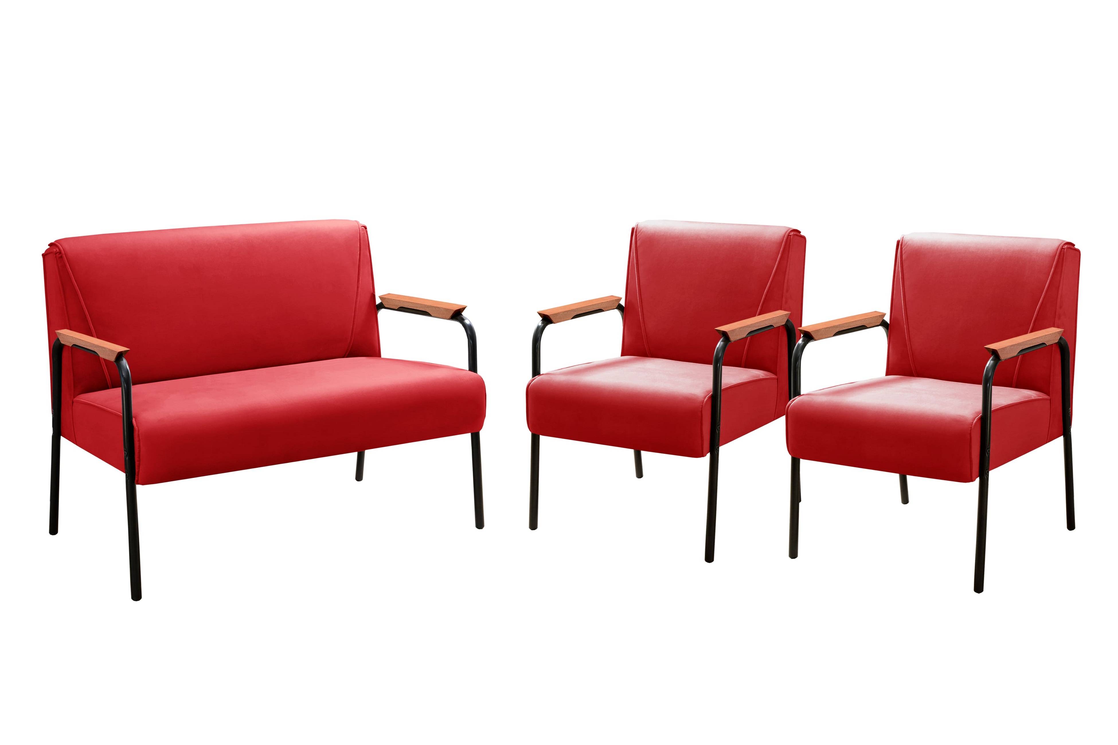 Conjunto Namoradeira 2 Lugares E 2 Poltronas Decorativas Jade - Suede Vermelho